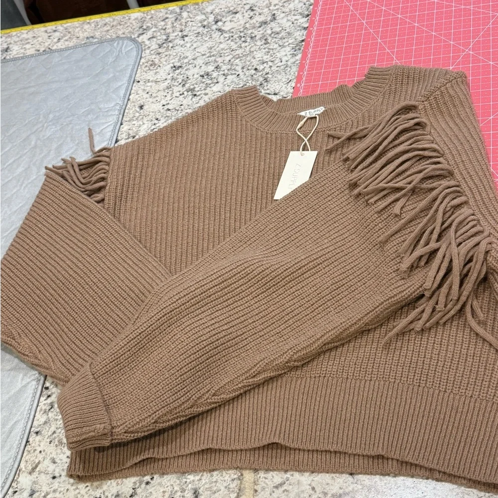 NWT Z Supply Sweater On The Fringe XL Campfire Brown Fringe Knit Pullover NWT - Picture 8 of 10